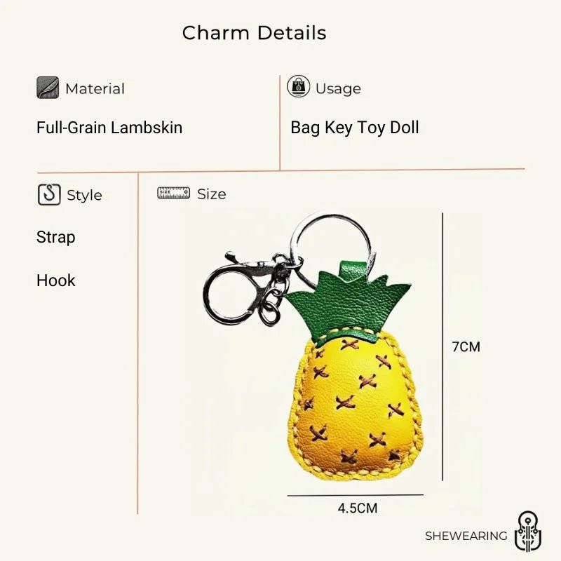 Pineapple Tassel Bag Charm – Handcrafted Full - Grain Lambskin Keychain, Tropical Style, Cute and Colorful Gift for Women and Friends - Tomlynam