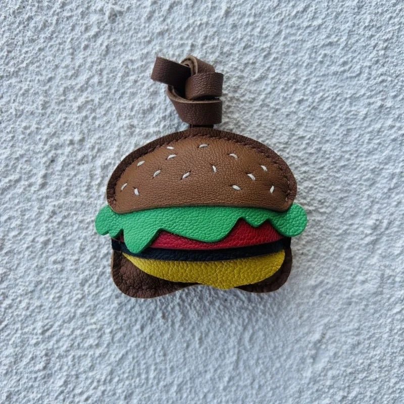 Playful Burger Leather Bag Charm – Handmade Full - Grain Leather Pendant | Creative Fast - Food Accessory | Cute Gift for Women & Couples - Tomlynam