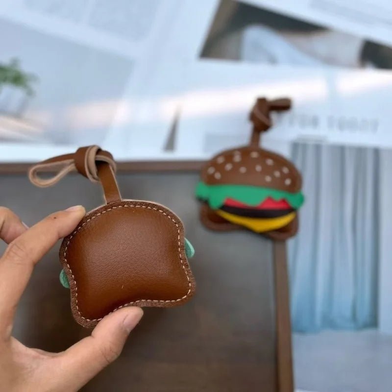 Playful Burger Leather Bag Charm – Handmade Full - Grain Leather Pendant | Creative Fast - Food Accessory | Cute Gift for Women & Couples - Tomlynam