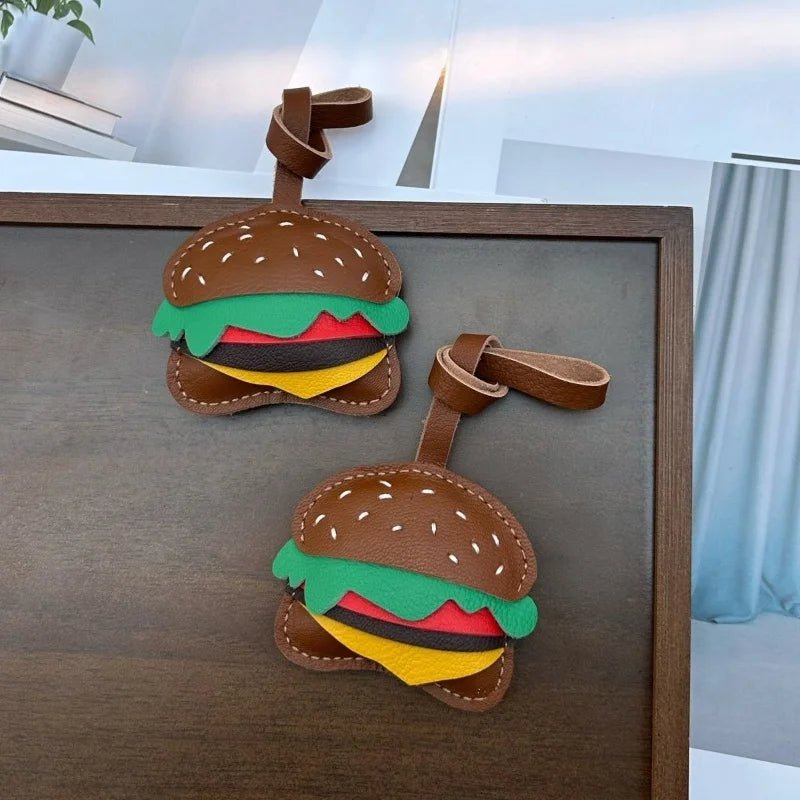 Playful Burger Leather Bag Charm – Handmade Full - Grain Leather Pendant | Creative Fast - Food Accessory | Cute Gift for Women & Couples - Tomlynam