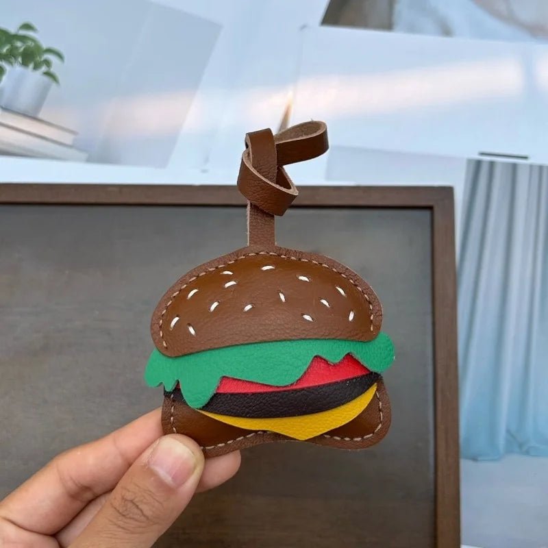 Playful Burger Leather Bag Charm – Handmade Full - Grain Leather Pendant | Creative Fast - Food Accessory | Cute Gift for Women & Couples - Tomlynam