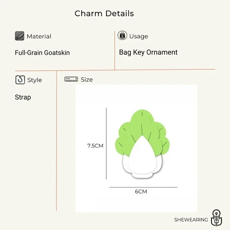 Playful Prosperity Cabbage Bag Charm – Handmade Full - Grain Goatskin Accessory | Lucky Pendant | Minimalist Fortune Gift - Tomlynam