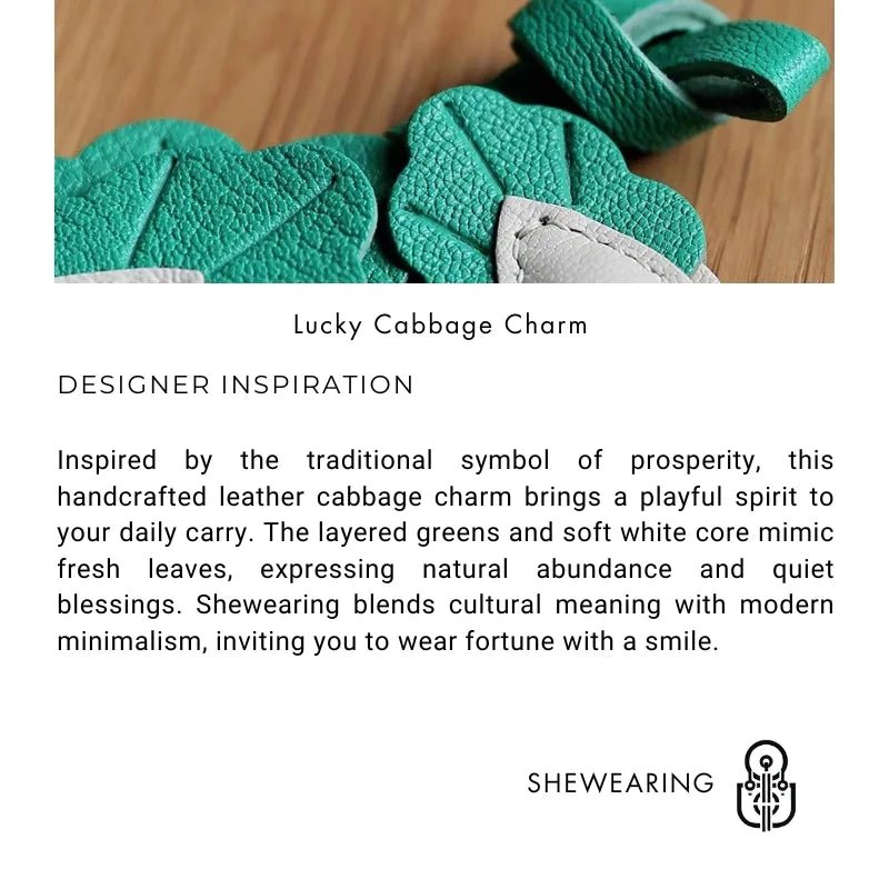Playful Prosperity Cabbage Bag Charm – Handmade Full - Grain Goatskin Accessory | Lucky Pendant | Minimalist Fortune Gift - Tomlynam