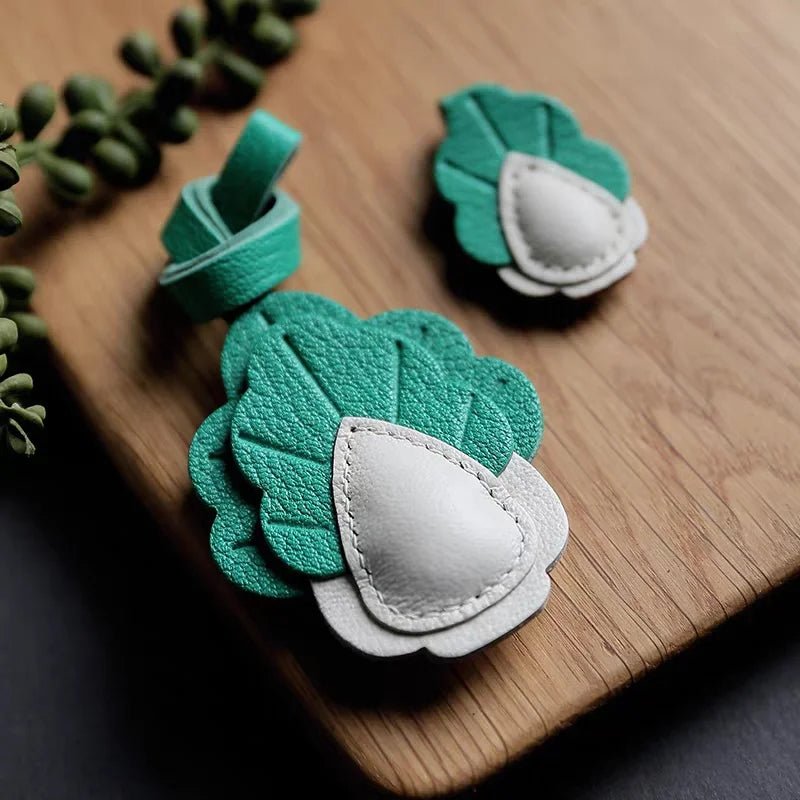 Playful Prosperity Cabbage Bag Charm – Handmade Full - Grain Goatskin Accessory | Lucky Pendant | Minimalist Fortune Gift - Tomlynam