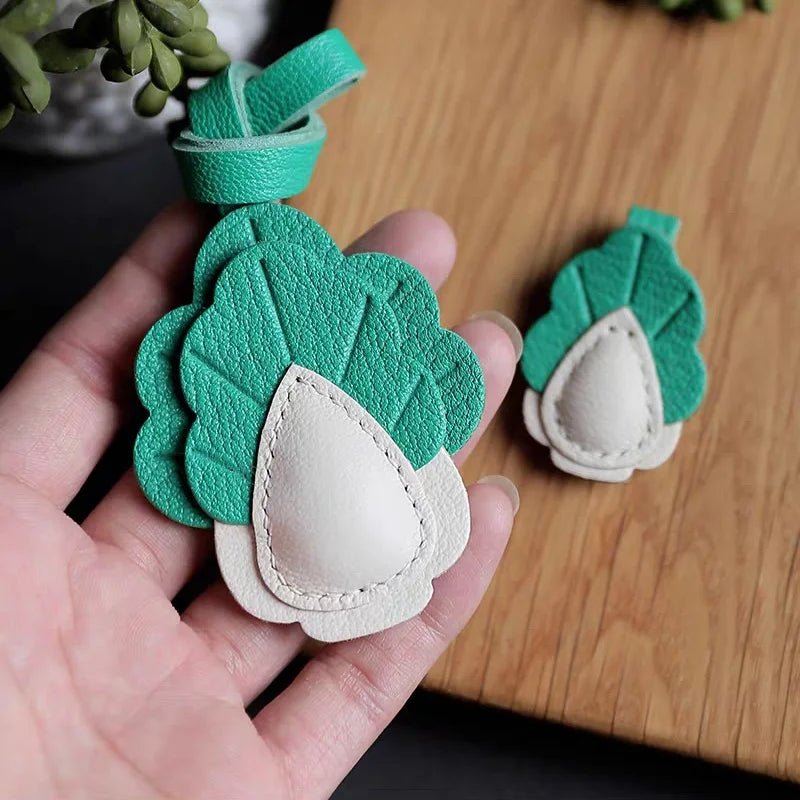 Playful Prosperity Cabbage Bag Charm – Handmade Full - Grain Goatskin Accessory | Lucky Pendant | Minimalist Fortune Gift - Tomlynam