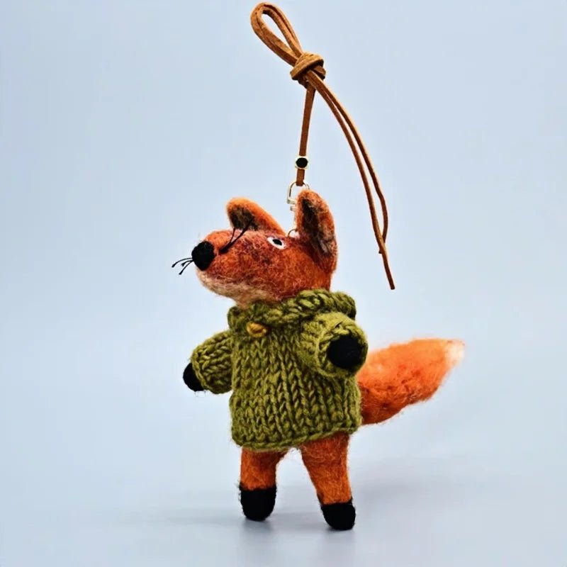 Playful Tail Fox Felted Bag Charm – Handcrafted Himalayan Wool Keychain | Whimsical Animal Ornament | Gift for Nature Lovers - Tomlynam