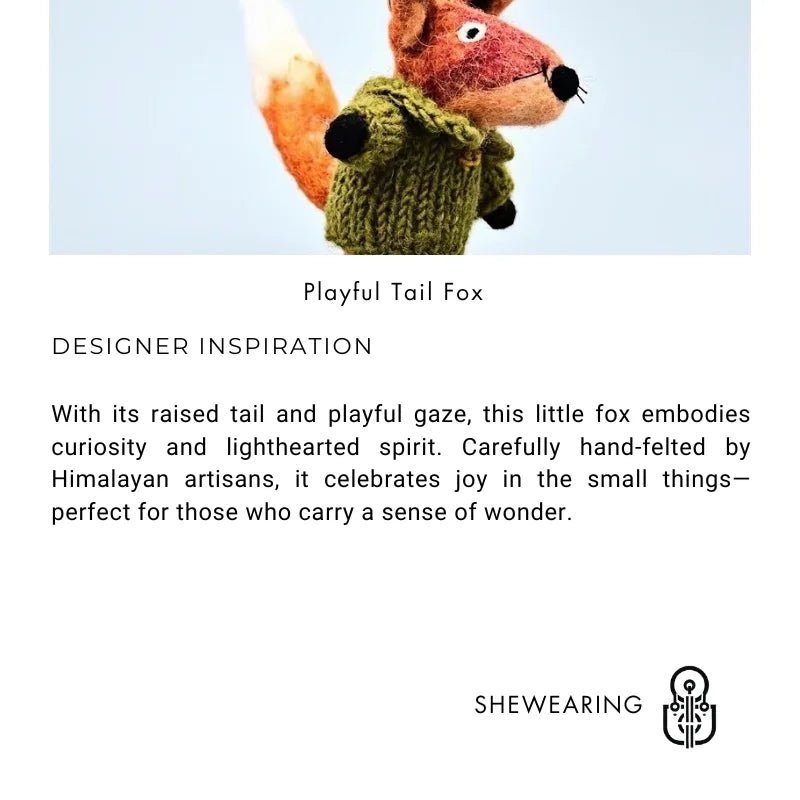 Playful Tail Fox Felted Bag Charm – Handcrafted Himalayan Wool Keychain | Whimsical Animal Ornament | Gift for Nature Lovers - Tomlynam