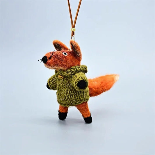 Playful Tail Fox Felted Bag Charm – Handcrafted Himalayan Wool Keychain | Whimsical Animal Ornament | Gift for Nature Lovers - Tomlynam