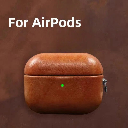 Premium Crazy Horse Leather AirPods Pro 2 Case – Handcrafted Protective Cover for Apple AirPods 4, Wireless Charging Compatible - Tomlynam