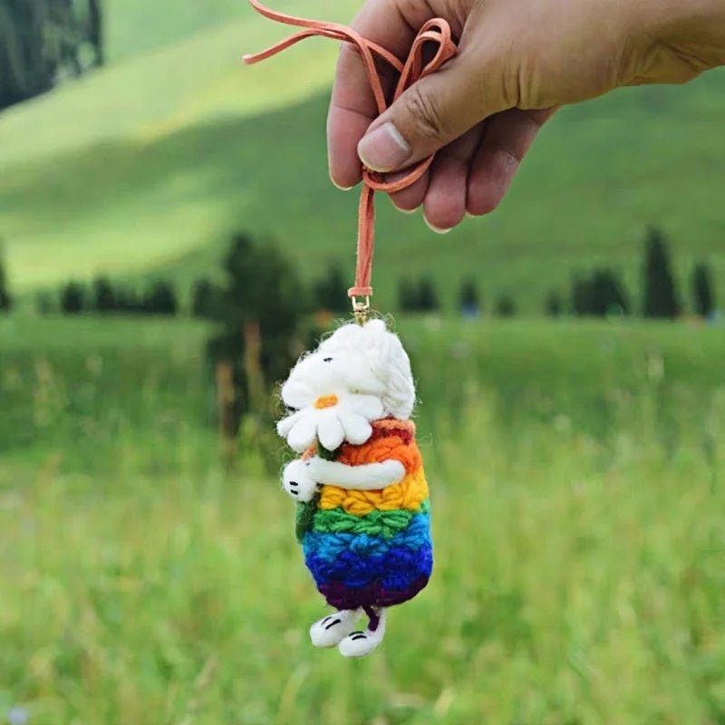 Rainbow Hug Sheep Wool Charm – Handmade Felted Bag Pendant | Soft Gift of Light & Warmth - Tomlynam