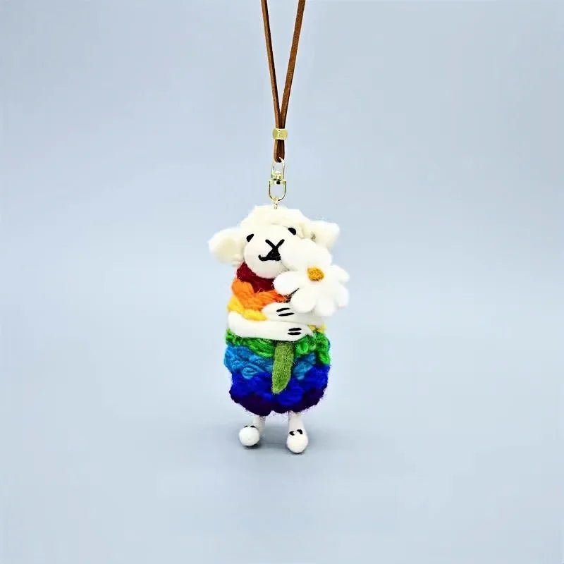 Rainbow Hug Sheep Wool Charm – Handmade Felted Bag Pendant | Soft Gift of Light & Warmth - Tomlynam