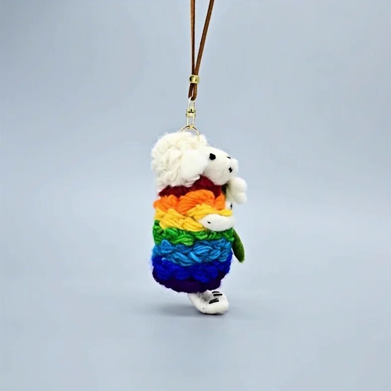 Rainbow Hug Sheep Wool Charm – Handmade Felted Bag Pendant | Soft Gift of Light & Warmth - Tomlynam