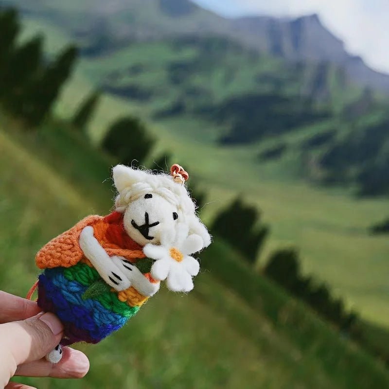 Rainbow Hug Sheep Wool Charm – Handmade Felted Bag Pendant | Soft Gift of Light & Warmth - Tomlynam