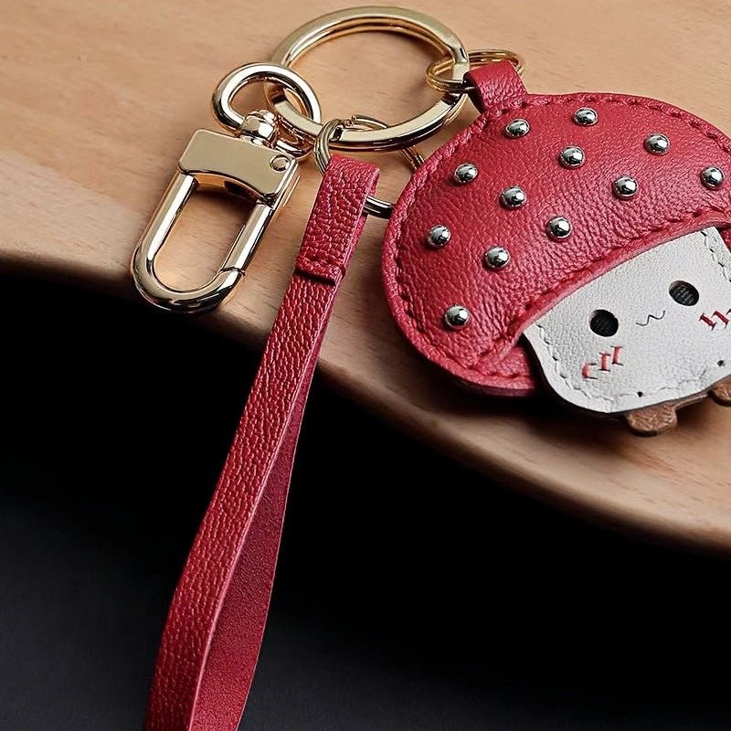 Shiny Red Mushroom Bag Charm – Full - Grain Lambskin, Playful Design, Key Accessory, Whimsical Fairy Tale Gift - Tomlynam
