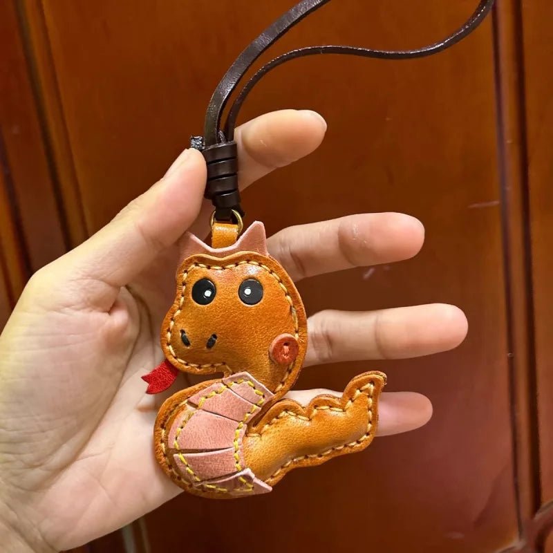 Snake Year Leather Bag Charm – Handmade Vegetable - Tanned Leather Accessory, Zodiac - Inspired Gift - Tomlynam