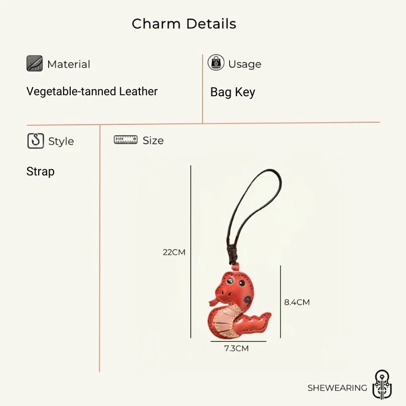 Snake Year Leather Bag Charm – Handmade Vegetable - Tanned Leather Accessory, Zodiac - Inspired Gift - Tomlynam