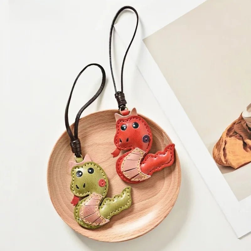 Snake Year Leather Bag Charm – Handmade Vegetable - Tanned Leather Accessory, Zodiac - Inspired Gift - Tomlynam