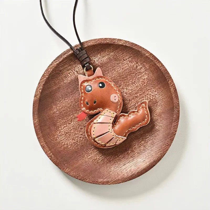 Snake Year Leather Bag Charm – Handmade Vegetable - Tanned Leather Accessory, Zodiac - Inspired Gift - Tomlynam