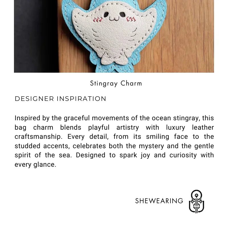 Stingray - Inspired Leather Bag Charm – Handmade Genuine Leather Keychain | Elegant Ocean Animal Pendant | Chic Accessory for Handbags & Cars - Tomlynam