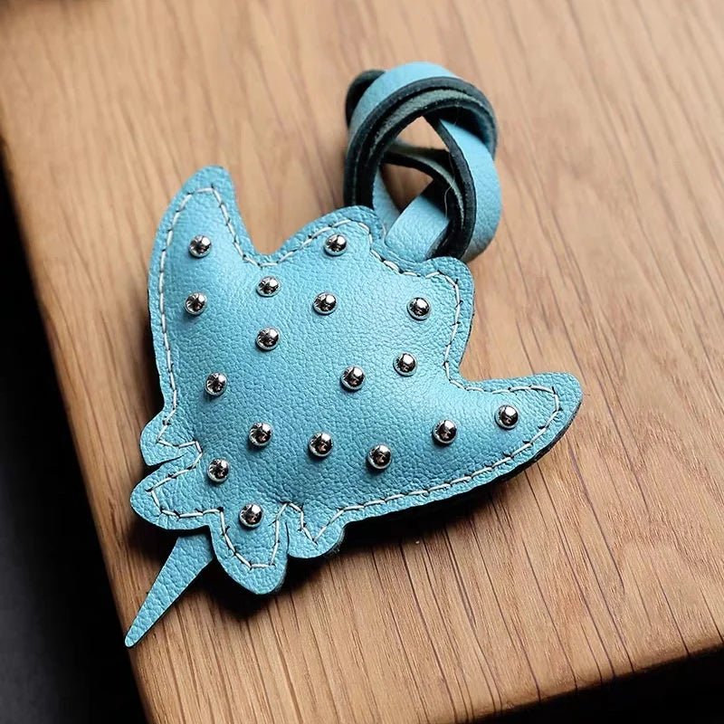 Stingray - Inspired Leather Bag Charm – Handmade Genuine Leather Keychain | Elegant Ocean Animal Pendant | Chic Accessory for Handbags & Cars - Tomlynam