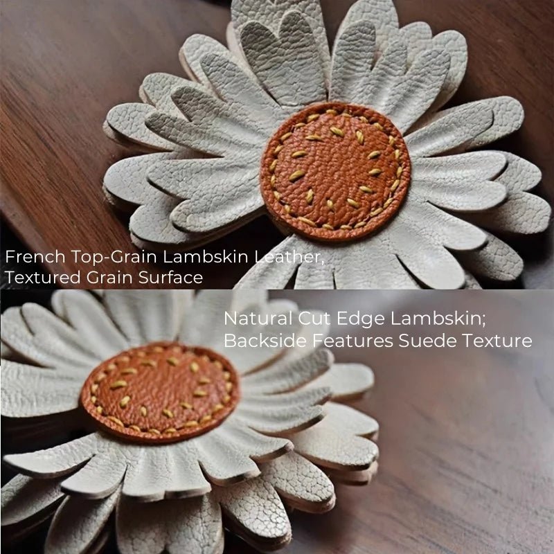 Sunny Daisy Leather Bag Charm – Handmade Top - Grain Lambskin Keychain | Sun - Inspired Flower Pendant | Luxury Handcrafted Accessory for Women - Tomlynam