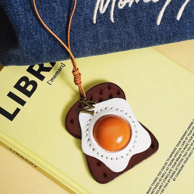 Sunny - Side - Up Toast Leather Bag Charm – Handcrafted Cowhide Pendant | Whimsical Breakfast - Inspired Keychain | Retro Foodie Gift for Women - Tomlynam