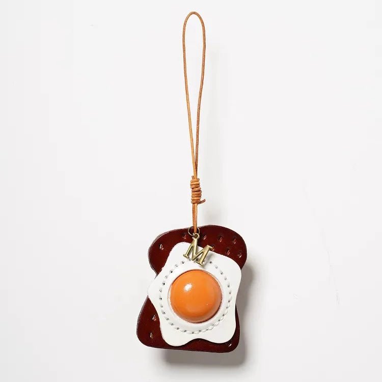 Sunny - Side - Up Toast Leather Bag Charm – Handcrafted Cowhide Pendant | Whimsical Breakfast - Inspired Keychain | Retro Foodie Gift for Women - Tomlynam