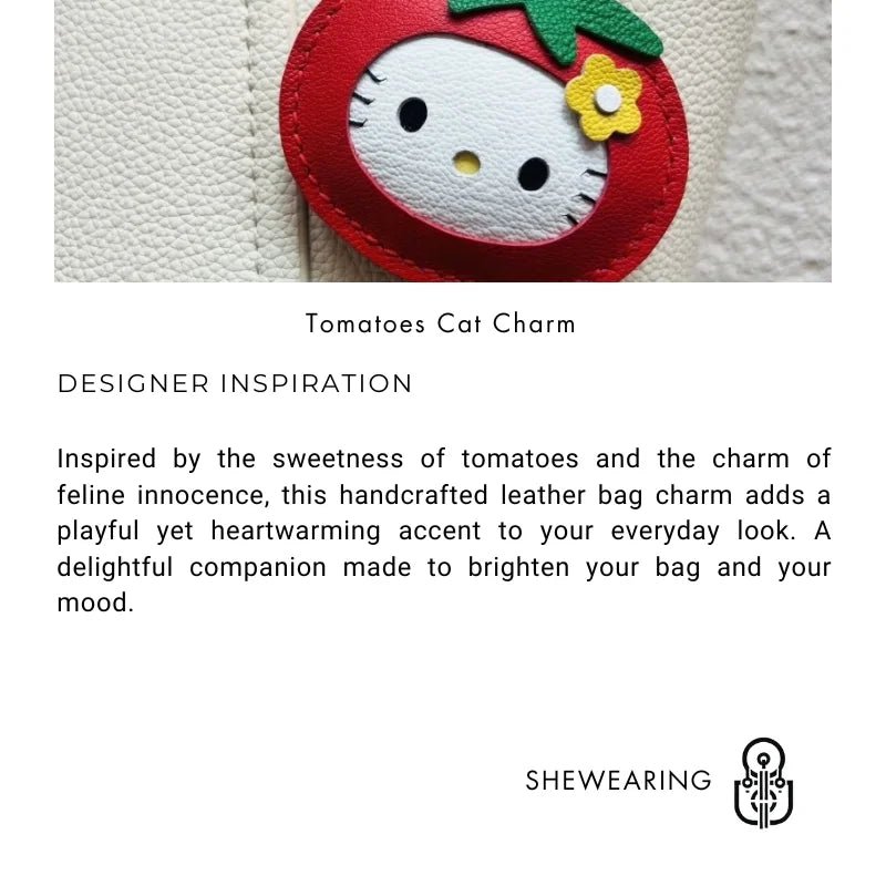 Tomato Cat Leather Bag Charm – Handmade Lambskin Animal Keychain | Cute Cartoon Pendant | Sweet Gift for Bags & Keys - Tomlynam