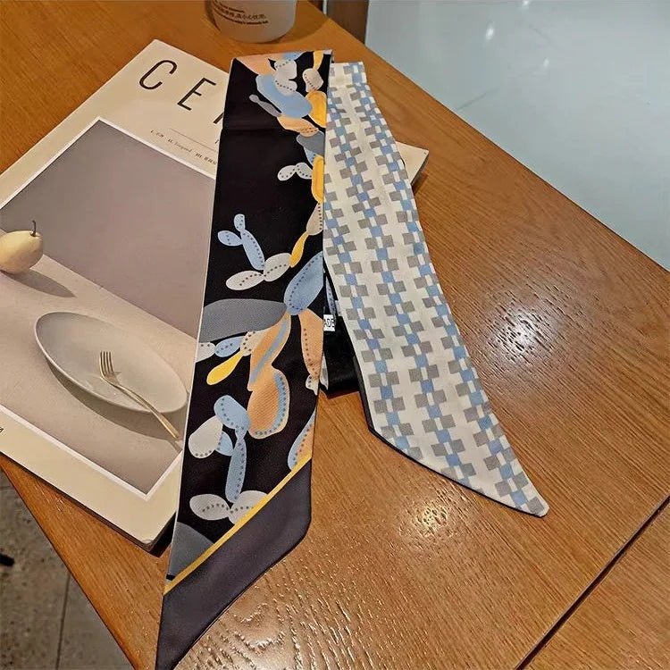 Twilly Scarf Cactus Harmony 100% Silk Bag Handle Ribbon, Wrist & Hair Scarf, 6×125cm Silk Twilly Scarf - Tomlynam