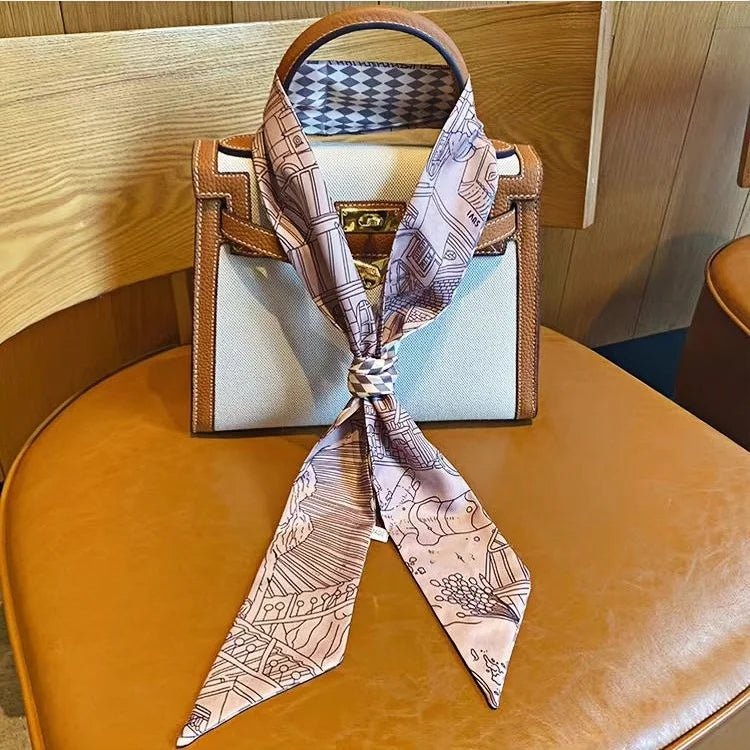 Twilly Scarf Cactus Harmony 100% Silk Bag Handle Ribbon, Wrist & Hair Scarf, 6×125cm Silk Twilly Scarf - Tomlynam