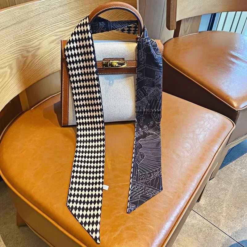 Twilly Scarf Diamond Castle 100% Silk Bag Handle Ribbon, Wrist & Hair Scarf, 7×124cm Silk Twilly Scarf - Tomlynam