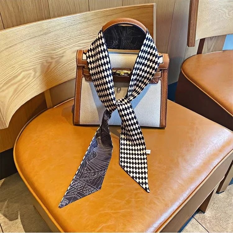 Twilly Scarf Diamond Castle 100% Silk Bag Handle Ribbon, Wrist & Hair Scarf, 7×124cm Silk Twilly Scarf - Tomlynam