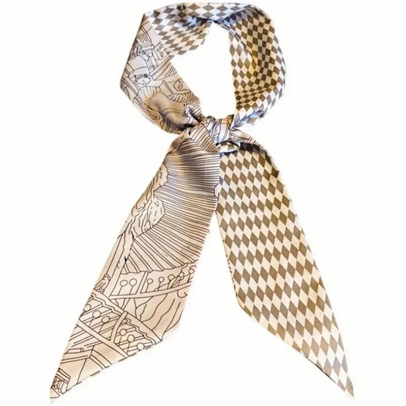 Twilly Scarf Diamond Castle 100% Silk Bag Handle Ribbon, Wrist & Hair Scarf, 7×124cm Silk Twilly Scarf - Tomlynam