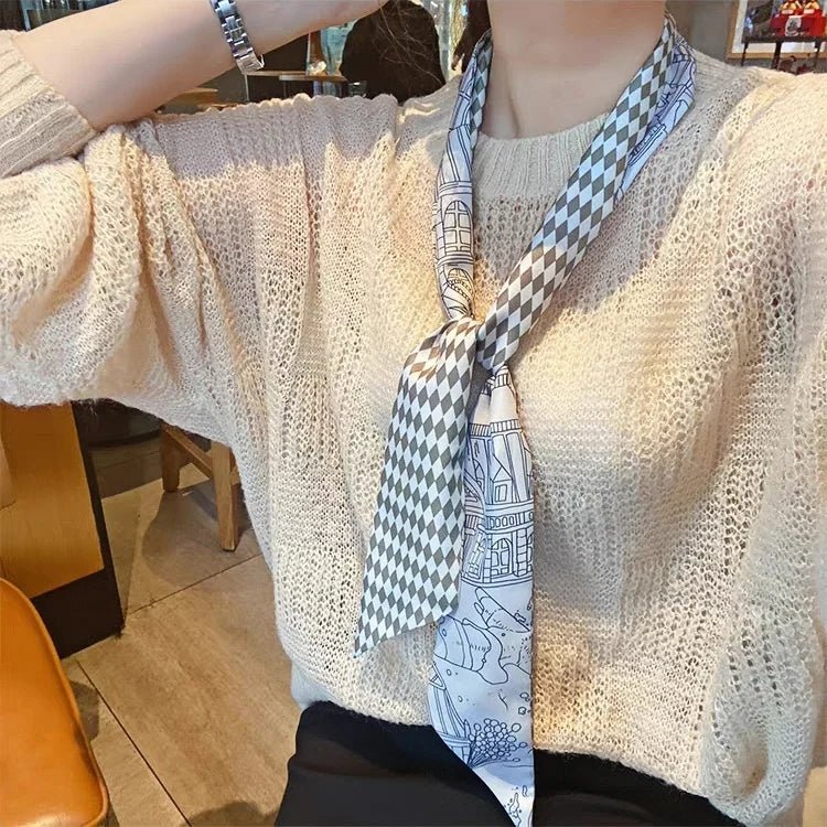 Twilly Scarf Diamond Castle 100% Silk Bag Handle Ribbon, Wrist & Hair Scarf, 7×124cm Silk Twilly Scarf - Tomlynam