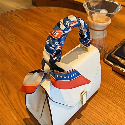 Twilly Scarf Geometric Harmony 100% Silk Bag Handle Ribbon, Wrist & Hair Scarf, 6×105cm Silk Twilly Scarf - Tomlynam