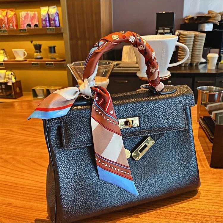 Twilly Scarf Geometric Harmony 100% Silk Bag Handle Ribbon, Wrist & Hair Scarf, 6×105cm Silk Twilly Scarf - Tomlynam