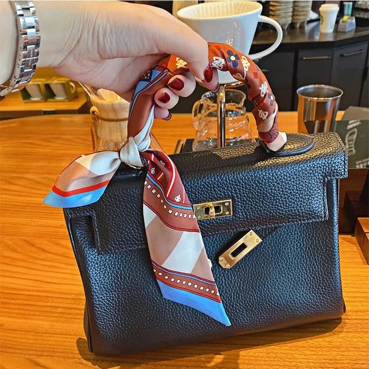 Twilly Scarf Geometric Harmony 100% Silk Bag Handle Ribbon, Wrist & Hair Scarf, 6×105cm Silk Twilly Scarf - Tomlynam