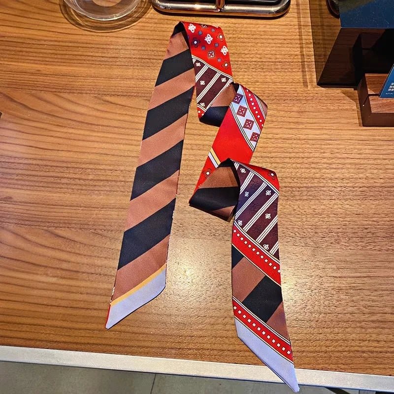 Twilly Scarf Geometric Harmony 100% Silk Bag Handle Ribbon, Wrist & Hair Scarf, 6×105cm Silk Twilly Scarf - Tomlynam