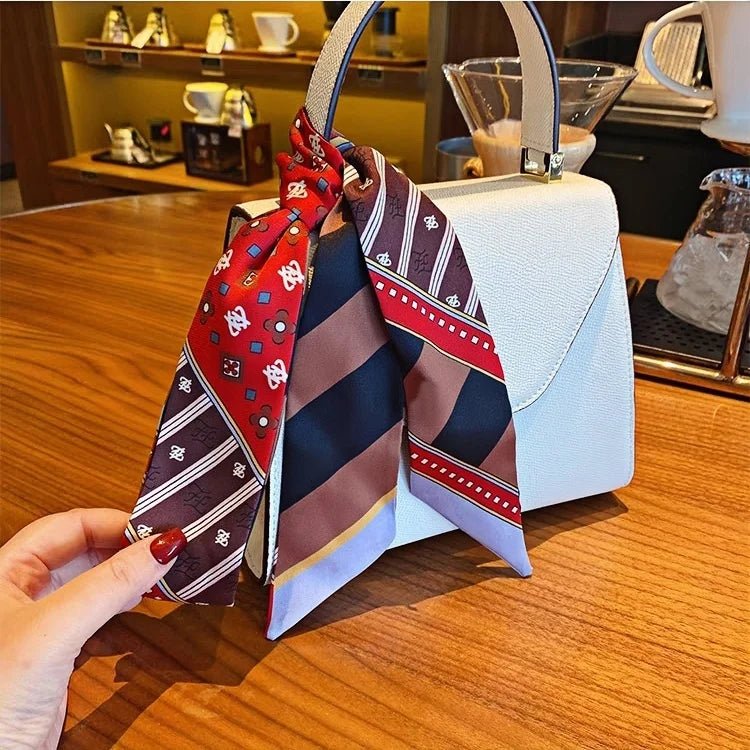 Twilly Scarf Geometric Harmony 100% Silk Bag Handle Ribbon, Wrist & Hair Scarf, 6×105cm Silk Twilly Scarf - Tomlynam