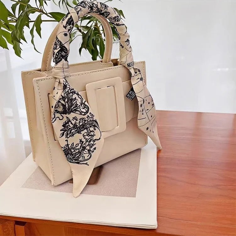 Twilly Scarf Noir & Ivory Vintage 100% Silk Bag Handle Ribbon, Wrist & Hair Scarf, 5×97cm Silk Twilly Scarf - Tomlynam