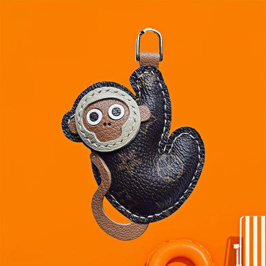 Vintage - Inspired Monkey Leather Keychain – Handcrafted Full - Grain Leather Bag Charm | Retro Aesthetic Car Key Holder | Unique Gift for Women - Tomlynam