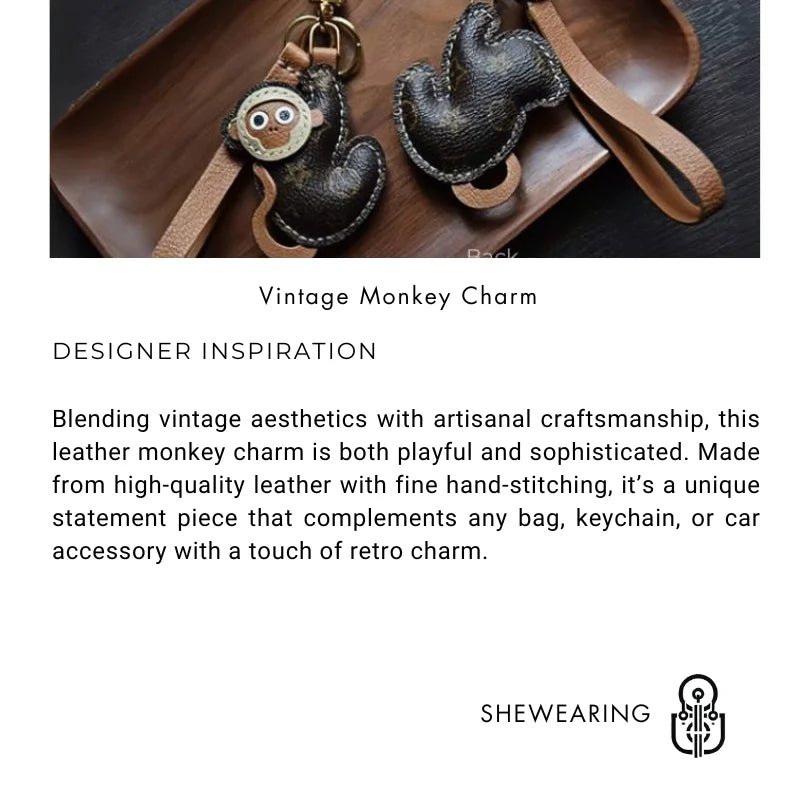 Vintage - Inspired Monkey Leather Keychain – Handcrafted Full - Grain Leather Bag Charm | Retro Aesthetic Car Key Holder | Unique Gift for Women - Tomlynam
