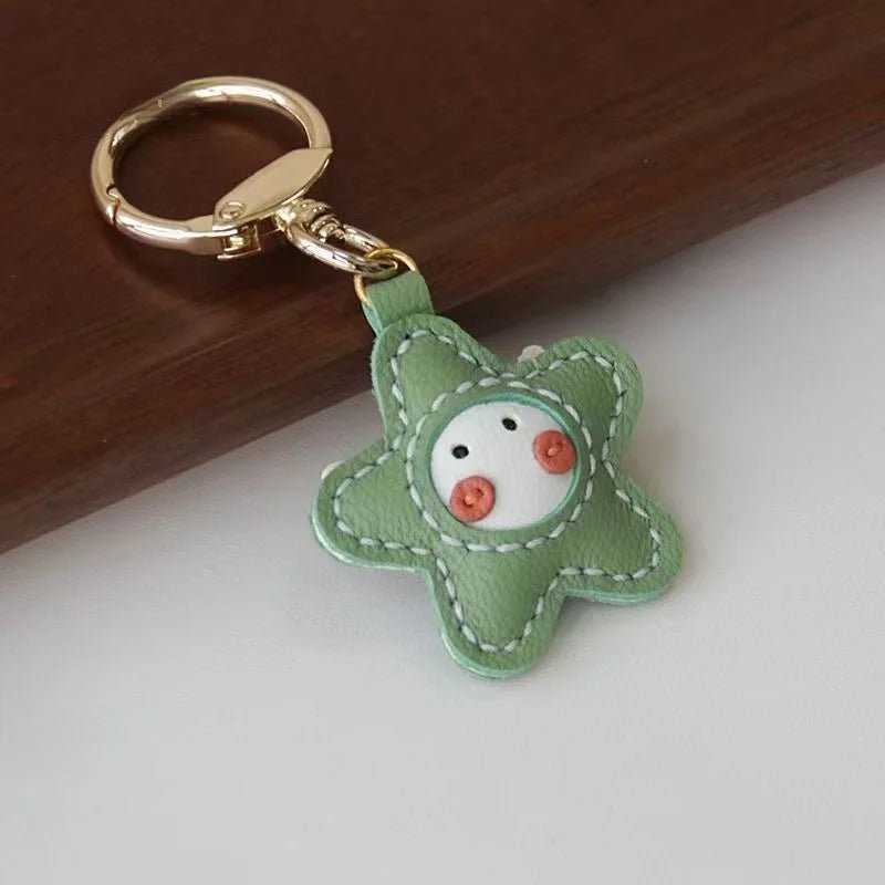 Whimsical Angel Star Leather Charm – Handmade French Goatskin Keychain | Lucky Pendant for Bags | Cute Guardian Gift - Tomlynam