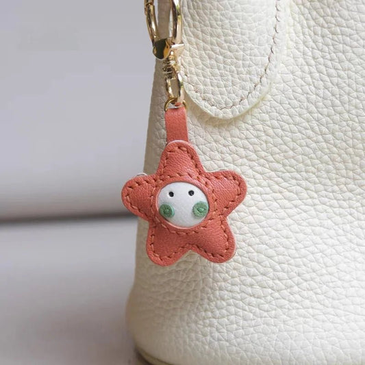 Whimsical Angel Star Leather Charm – Handmade French Goatskin Keychain | Lucky Pendant for Bags | Cute Guardian Gift - Tomlynam