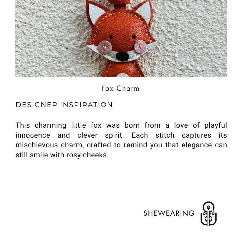 Whimsical Fox Leather Bag Charm – Handmade Full - Grain Lambskin Keychain | Playful Animal Pendant | Cute Gift for Handbags & Backpacks - Tomlynam