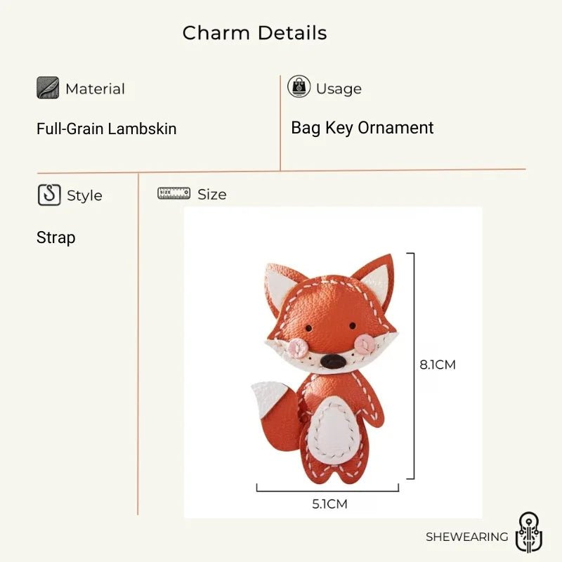 Whimsical Fox Leather Bag Charm – Handmade Full - Grain Lambskin Keychain | Playful Animal Pendant | Cute Gift for Handbags & Backpacks - Tomlynam