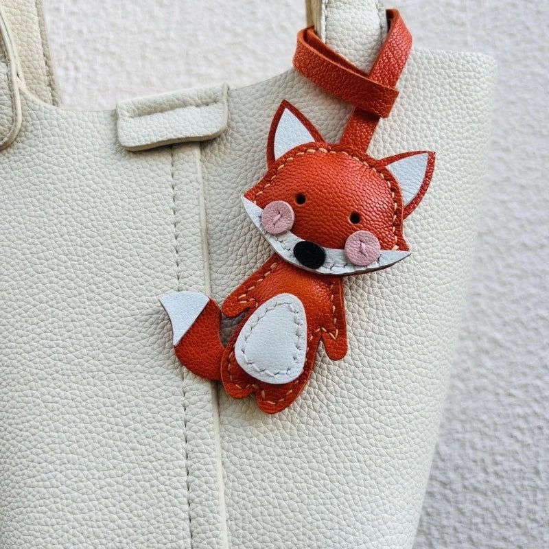 Whimsical Fox Leather Bag Charm – Handmade Full - Grain Lambskin Keychain | Playful Animal Pendant | Cute Gift for Handbags & Backpacks - Tomlynam
