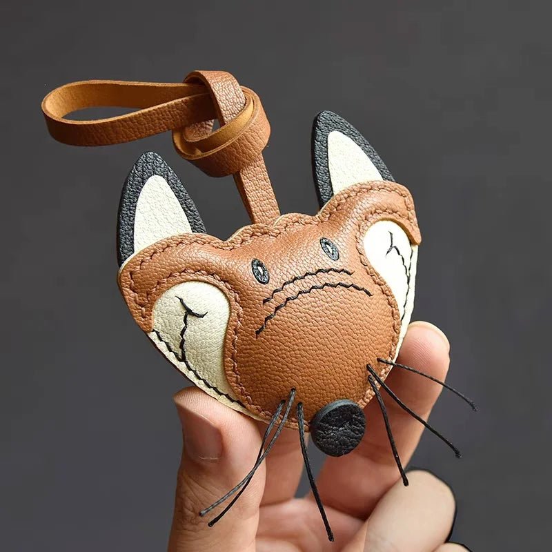 Woodland Fox Leather Bag Charm – Handmade French Lambskin Keychain | Whimsical Animal Pendant | Cute Gift for Bag & Car - Tomlynam