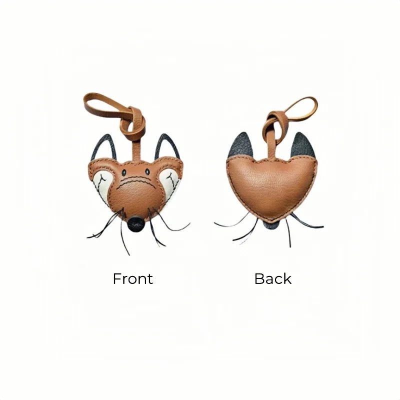 Woodland Fox Leather Bag Charm – Handmade French Lambskin Keychain | Whimsical Animal Pendant | Cute Gift for Bag & Car - Tomlynam