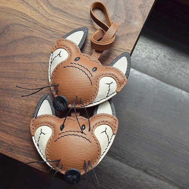 Woodland Fox Leather Bag Charm – Handmade French Lambskin Keychain | Whimsical Animal Pendant | Cute Gift for Bag & Car - Tomlynam
